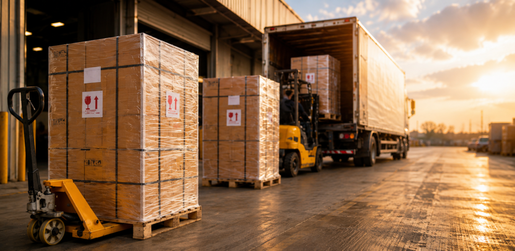 Pallets being loaded on truck